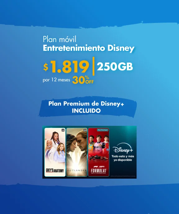 Banner ilustrativo sobre Plan Entretenimiento Disney móvil 30% OFF
