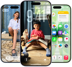 iPhone 17, parte frontal, Dynamic Island en el centro de la parte superior, tres colores: azul neblina, lavanda, salvia